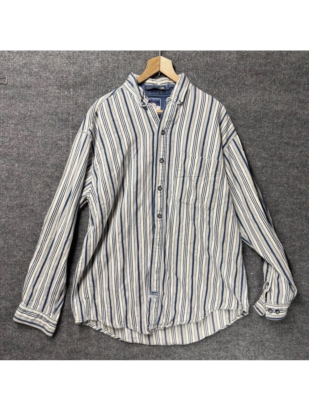 Vintage 90s Coliseum Jeans Mens L Striped Denim Long Sleeve Shirt See Pics 👀